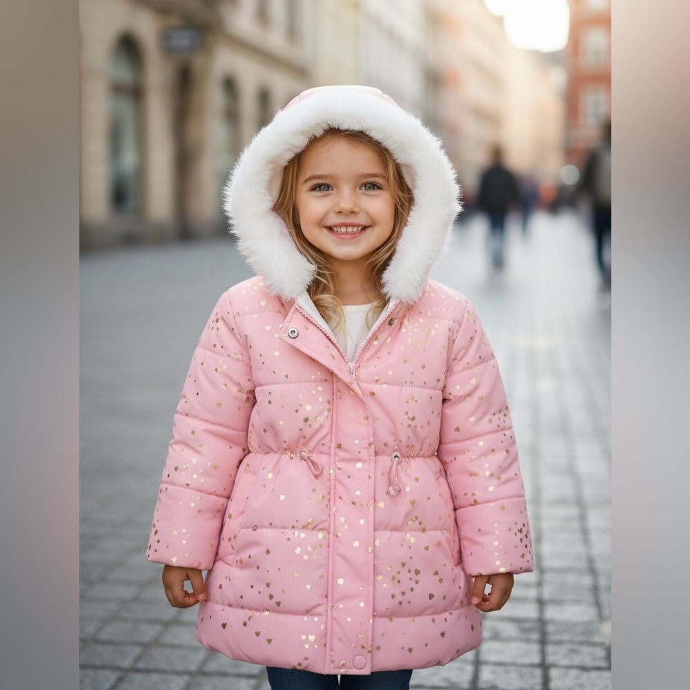Pink & Gold Heart Winter Coat for Girls – Premium Quality (4–5Y)